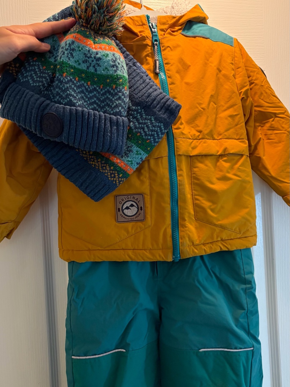 2-3T Toddler Souris Mini Winter Jacket & Snow Pants Set - Mustard Yellow & Teal